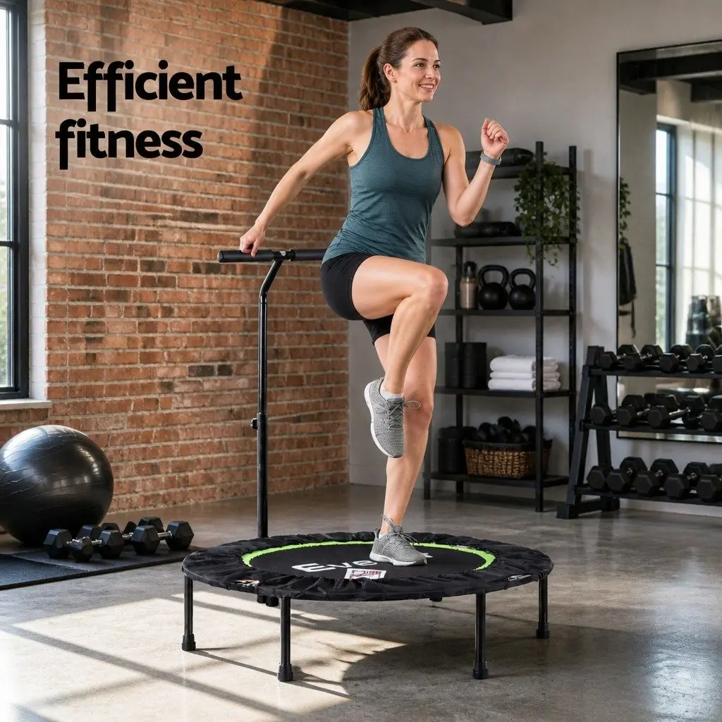Fitness Trampoline Steel 40 Inch Foldable Rebounder with Adjustable Handrail Green or Black
