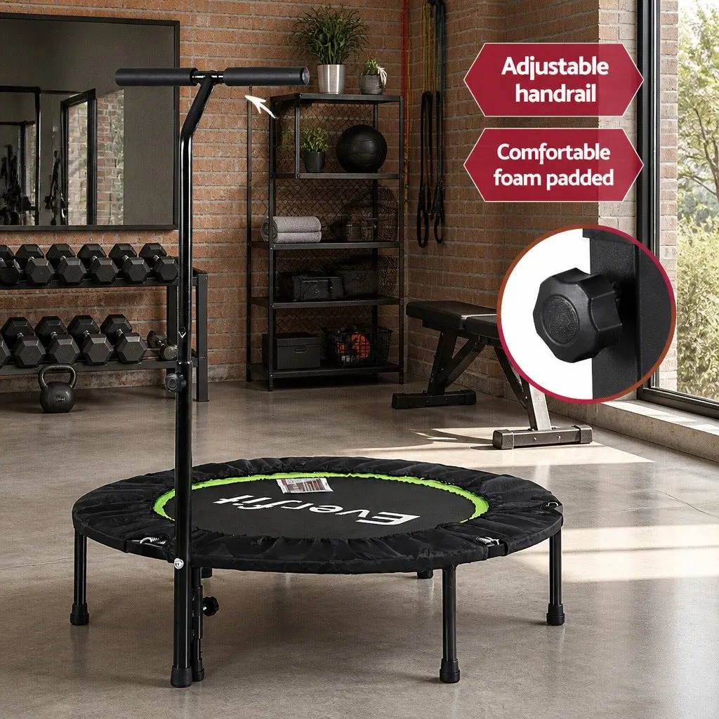 Fitness Trampoline Steel 40 Inch Foldable Rebounder with Adjustable Handrail Green or Black