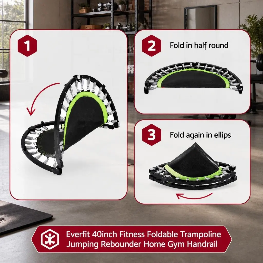 Fitness Trampoline Steel 40 Inch Foldable Rebounder with Adjustable Handrail Green or Black