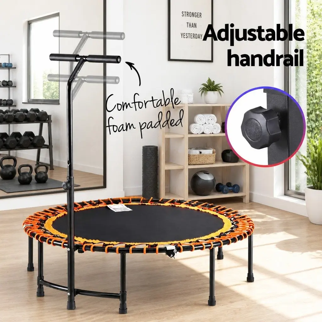 Foldable Fitness Trampoline 48 Inch Sturdy Steel Frame Adjustable Handrail High Elasticity Ropes for Home Exercise