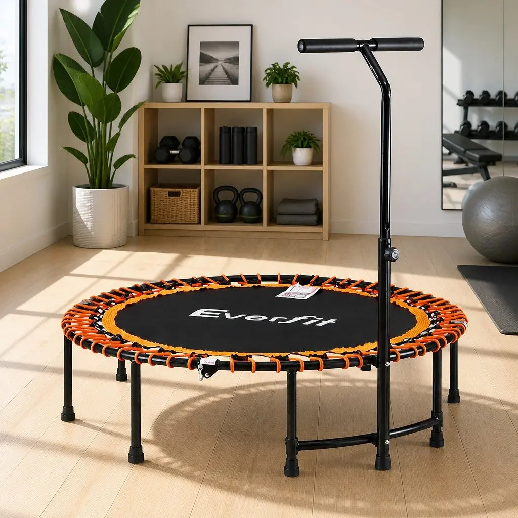Foldable Fitness Trampoline 48 Inch Sturdy Steel Frame Adjustable Handrail High Elasticity Ropes for Home Exercise