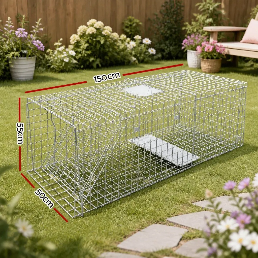Large Collapsible Animal Trap Cage Silver Galvanised Iron 150x50cm