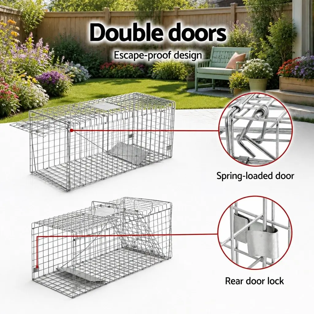 Large Collapsible Animal Trap Cage Silver Galvanised Iron 150x50cm