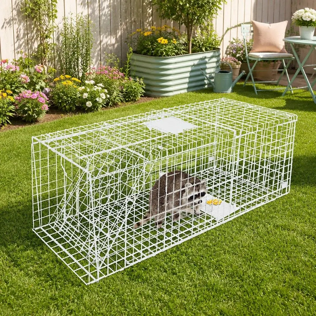 Large Collapsible Animal Trap Cage Silver Galvanised Iron 150x50cm