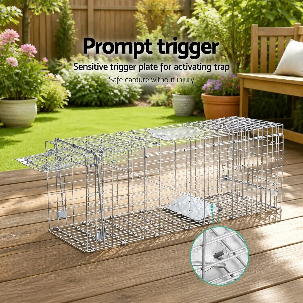 Humane Animal Trap Cage Galvanised Iron Wire 66x23cm Silver Collapsible Spring Loaded Door
