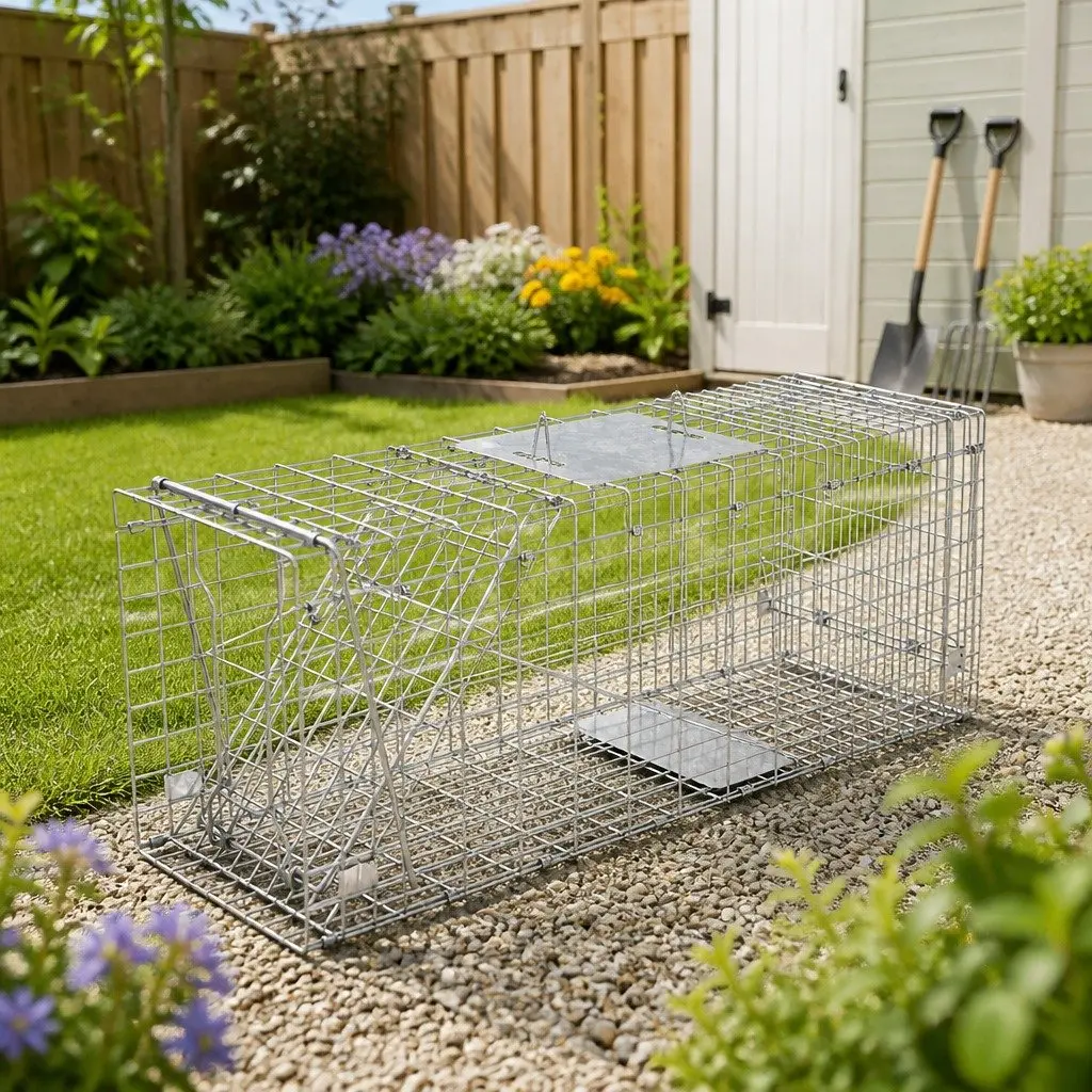 Large Humane Animal Trap Cage Possum Collapsible Spring Loaded Door 66x23cm