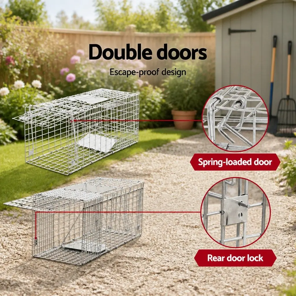Large Humane Animal Trap Cage Rust Resistant Galvanised Iron Wire 66x23cm Silver