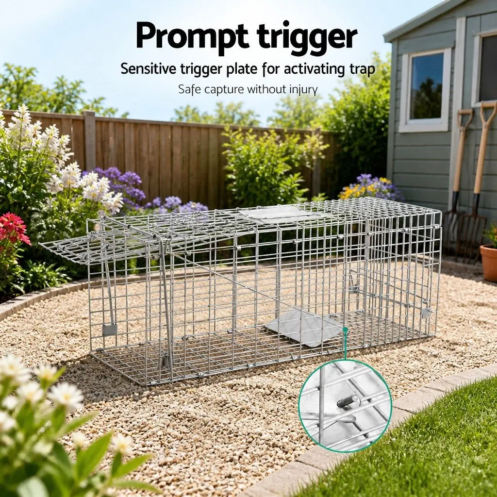 Large Humane Animal Trap Cage Rust Resistant Galvanised Iron Wire 66x23cm Silver