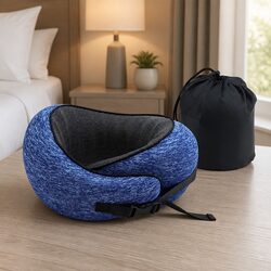 Travel Neck Pillow Ergonomic Memory Foam Support Airplane Car Office Home Blue