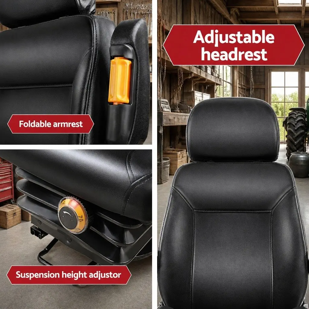 Heavy Duty Universal Tractor Seat PU Leather Black