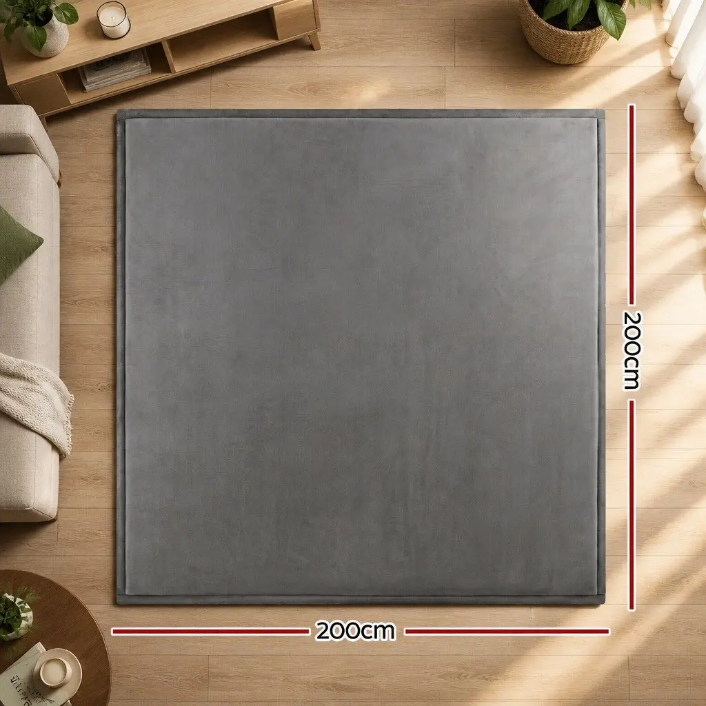 Tatami Floor Mat Coral Velvet 200cm x 200cm Grey Foam Filling