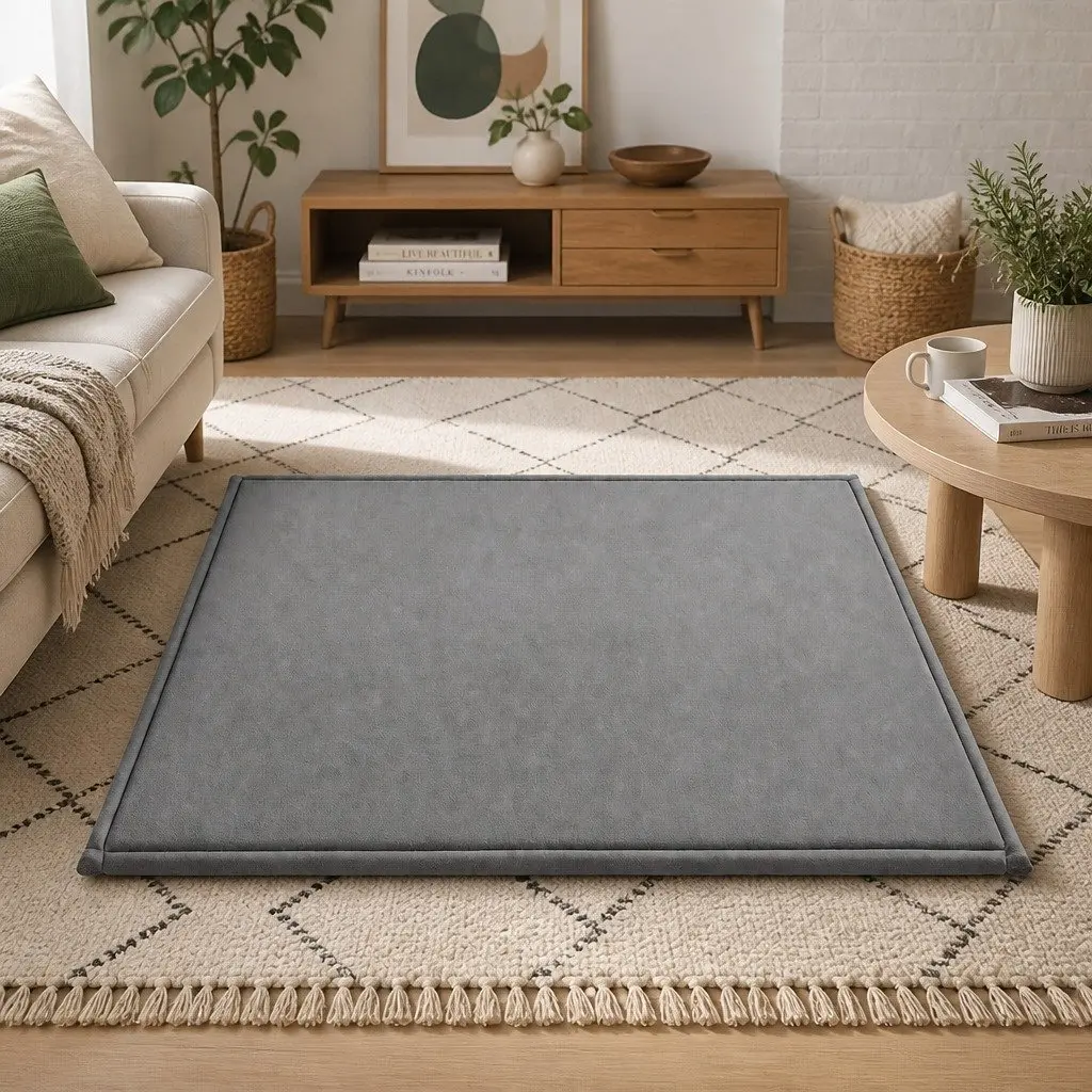 Tatami Floor Mat Coral Velvet 200cm x 200cm Grey Foam Filling