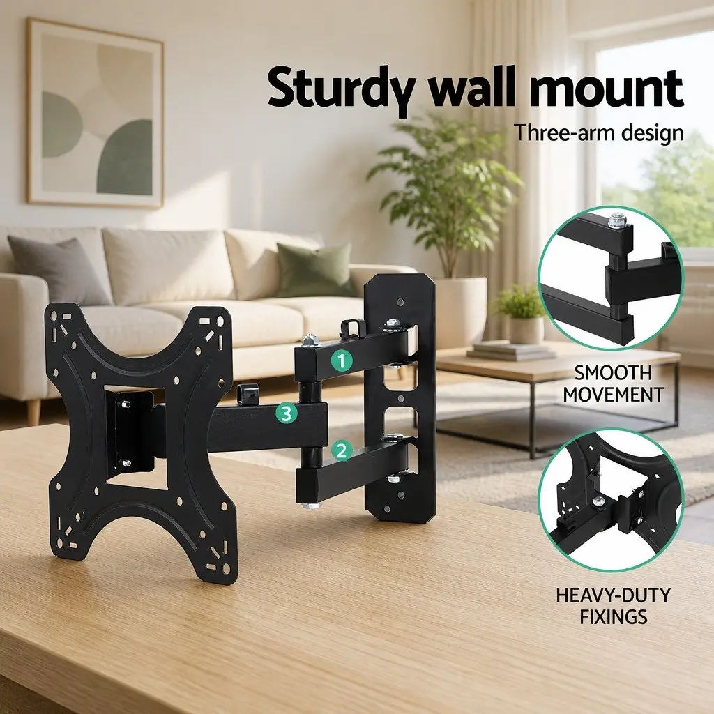 TV Wall Mount Bracket Full Motion Powder-Coated Steel 17"-42" Black