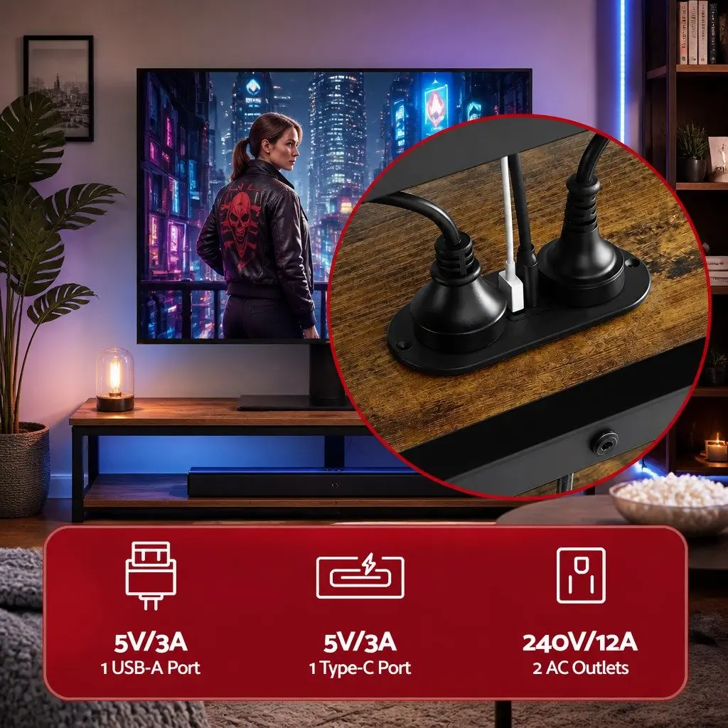 Corner TV Stand Black for 32 to 70 Inch TVs Steel Frame MDF Shelves with RGB LED Lights Power Outlet Swivel Mount