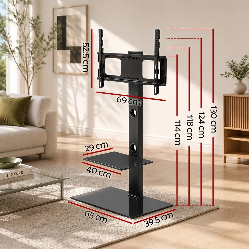 TV Stand Mount Bracket Swivel Adjustable Height 32 to 70 Inch Black with 2 Tier Storage Shelf