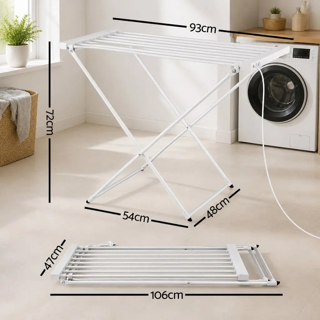 Heated Towel Rail Electric Foldable Drying Rack Aluminium 8 Bars Silver