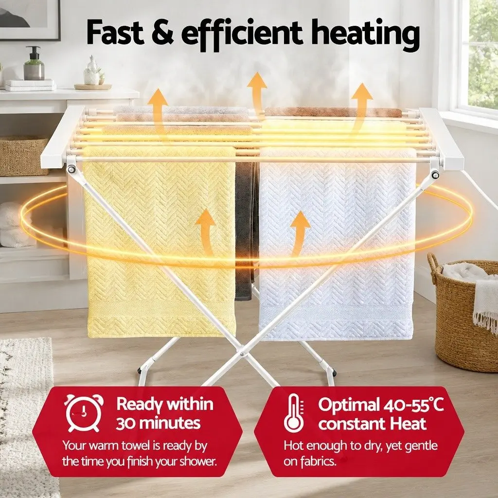 Heated Towel Rail Electric Foldable Drying Rack Aluminium 8 Bars Silver