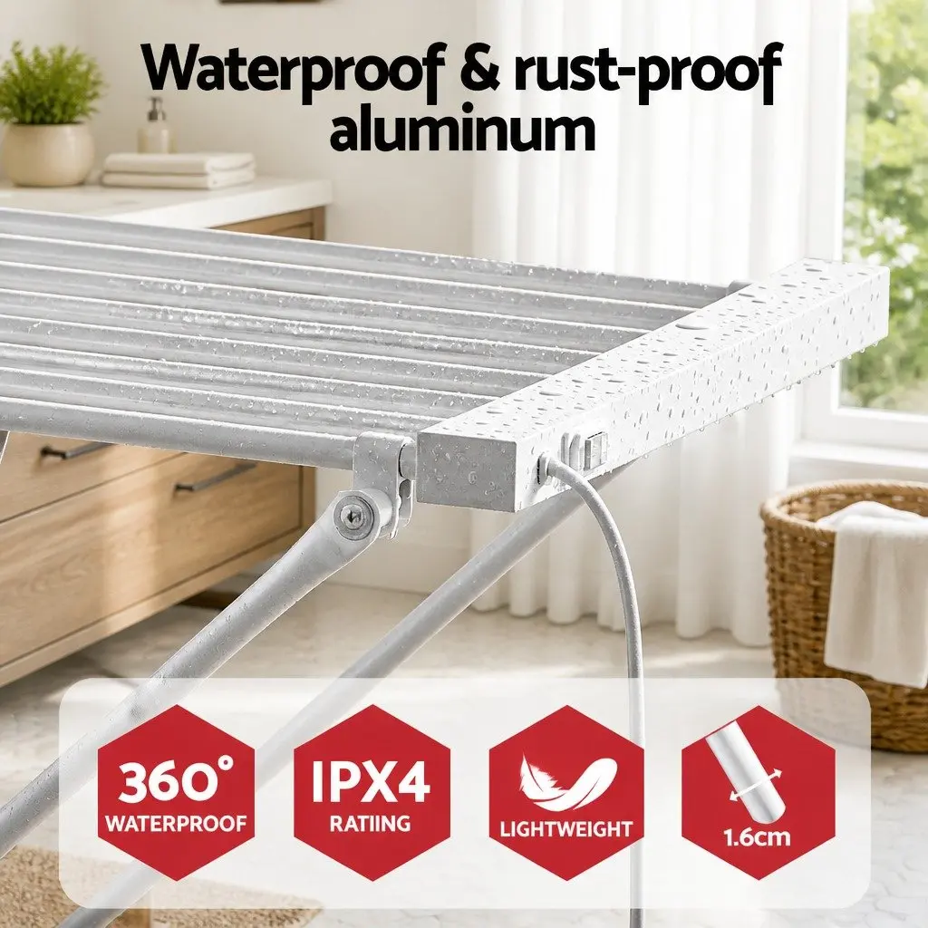 Heated Towel Rail Electric Foldable Drying Rack Aluminium 8 Bars Silver