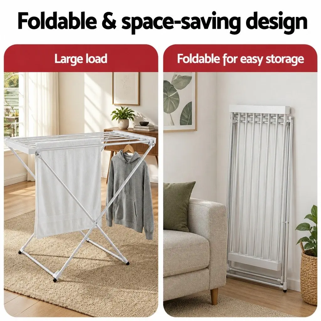 Heated Towel Rail Electric Foldable Drying Rack Aluminium 8 Bars Silver