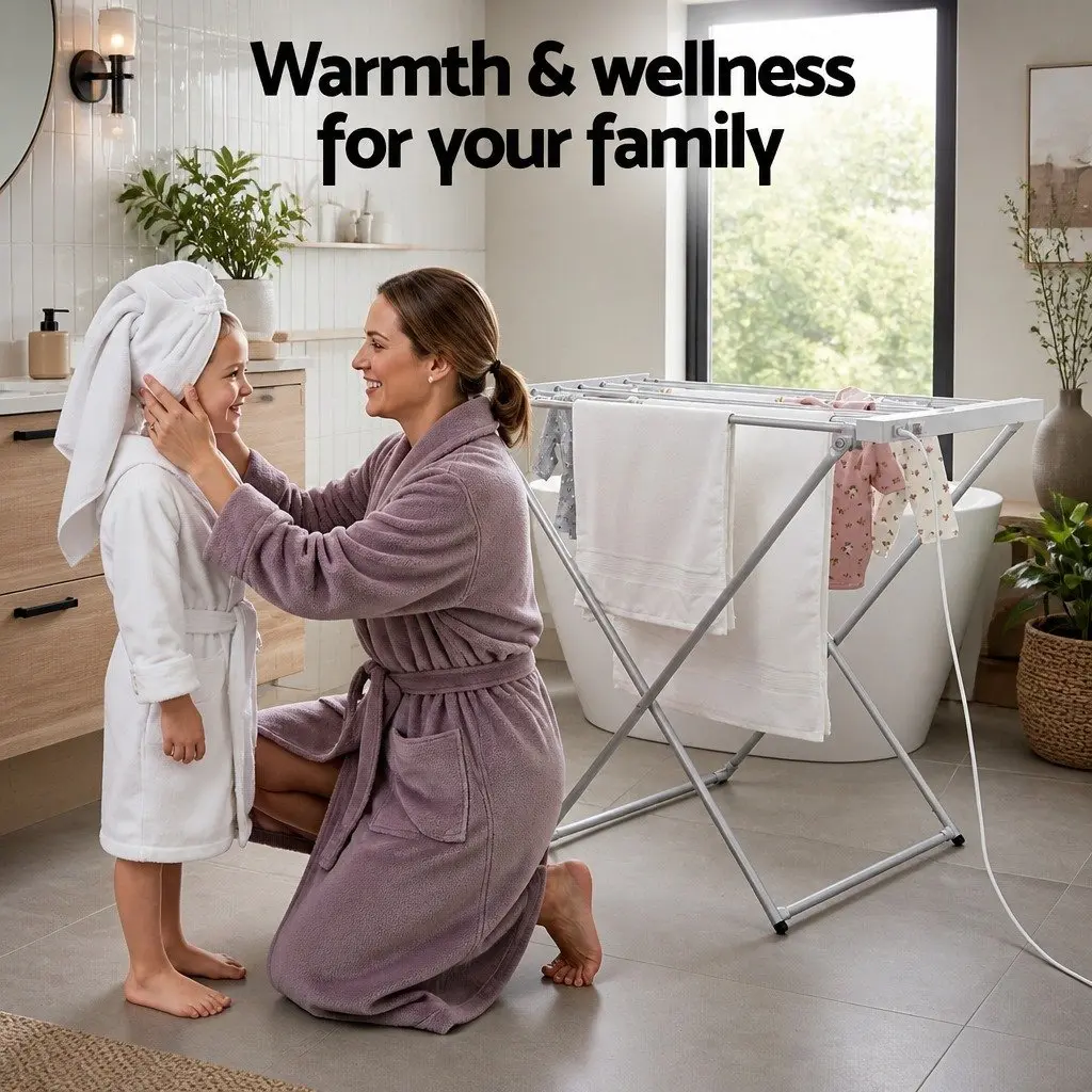 Heated Towel Rail Electric Foldable Drying Rack Aluminium 8 Bars Silver