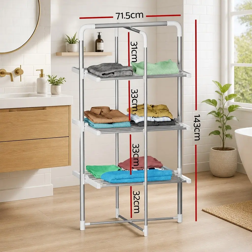 Electric Heated Towel Rail Rack Aluminium 71.5cm Silver 30 Bars Foldable Clothes Dryer Warmer