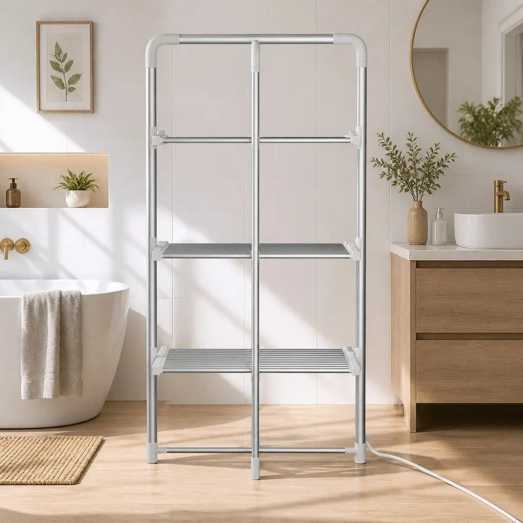 Electric Heated Towel Rail Rack Aluminium 71.5cm Silver 30 Bars Foldable Clothes Dryer Warmer