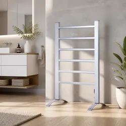 Electric Heated Towel Rail 6 Bars Timer Clothes Drying Rack Warmer Silver