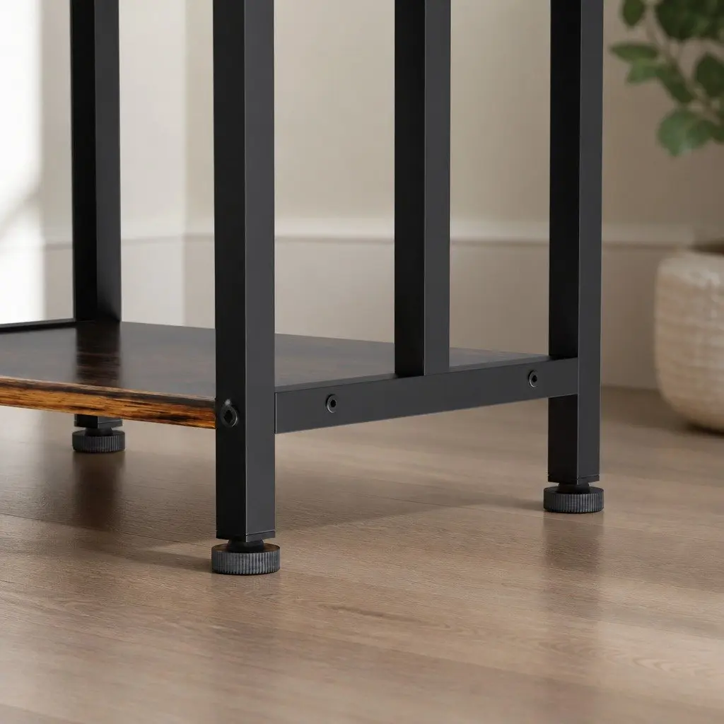 3 Tier Freestanding Towel Rack Black Metal Frame MDF Shelf Bathroom Laundry Drying Storage