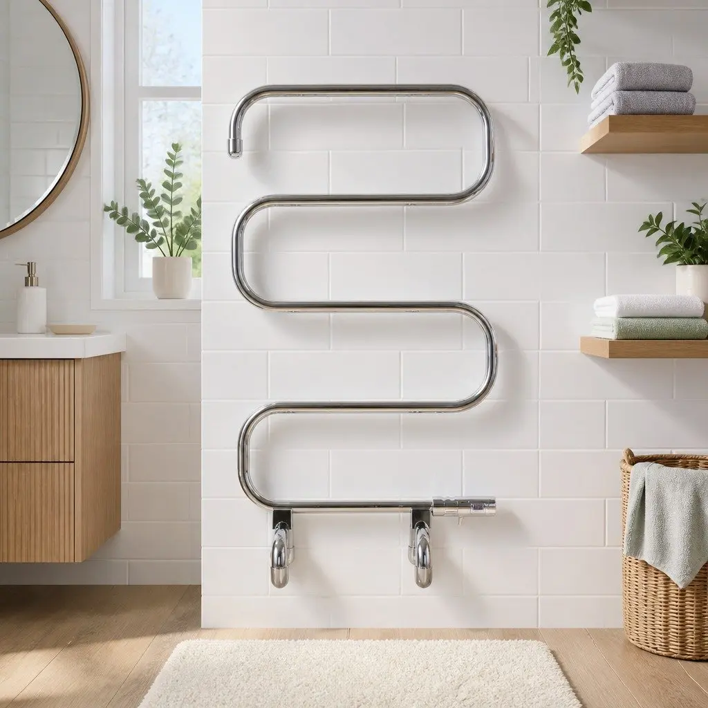 Heated Towel Rail Freestanding Silver Polished Stainless Steel 5 Bars Quick Heat 40 50 C