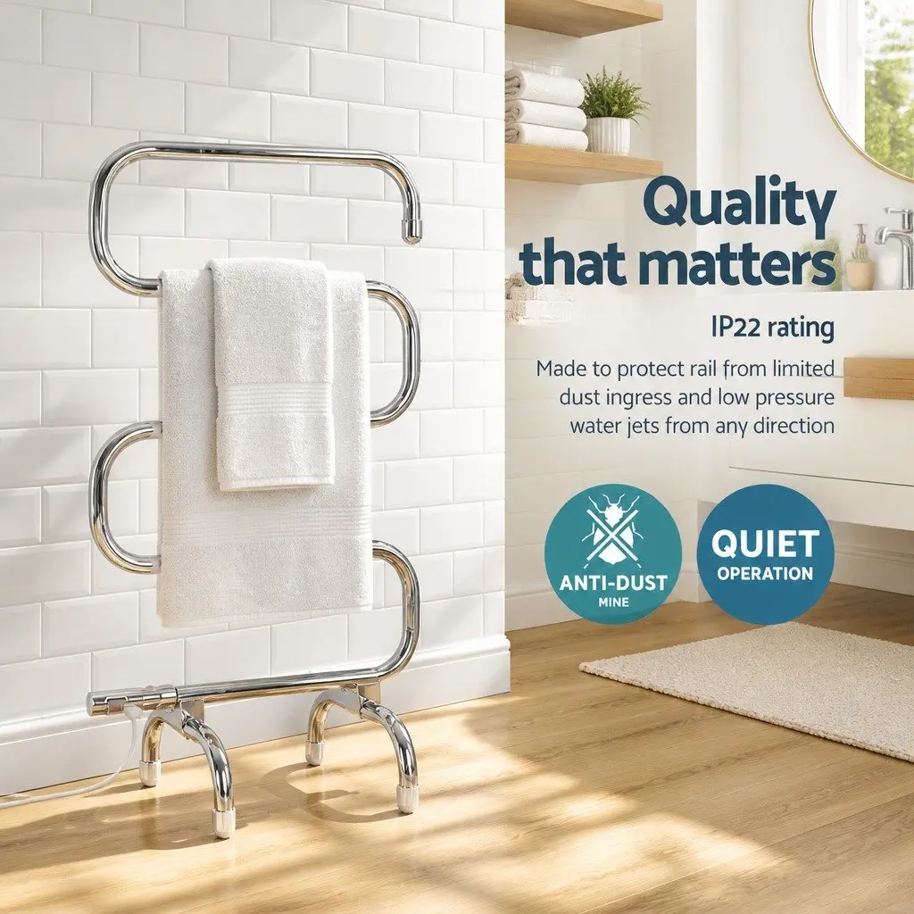 Heated Towel Rail Freestanding Silver Polished Stainless Steel 5 Bars Quick Heat 40 50 C