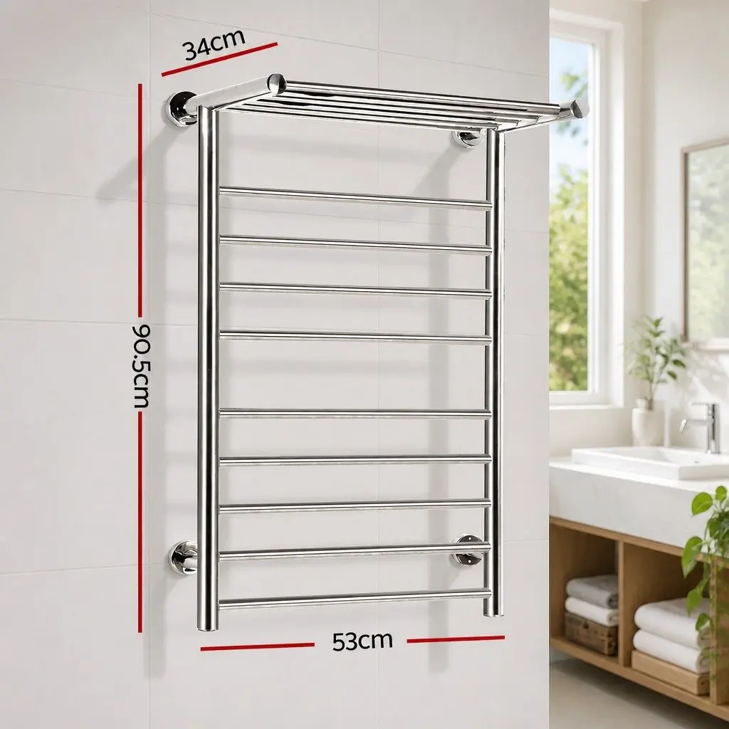 Electric Heated Towel Rail Wall Mounted Polished Stainless Steel 14 Bars Silver