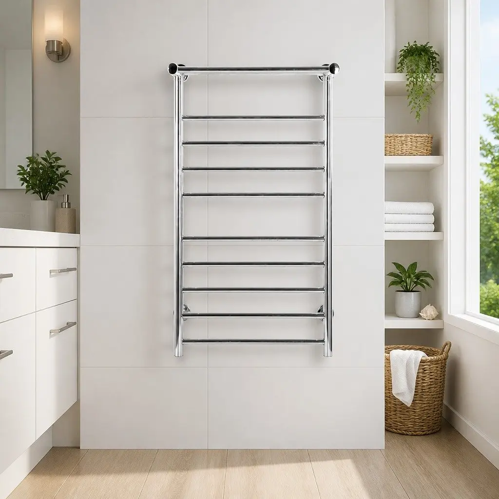 Electric Heated Towel Rail Wall Mounted Polished Stainless Steel 14 Bars Silver