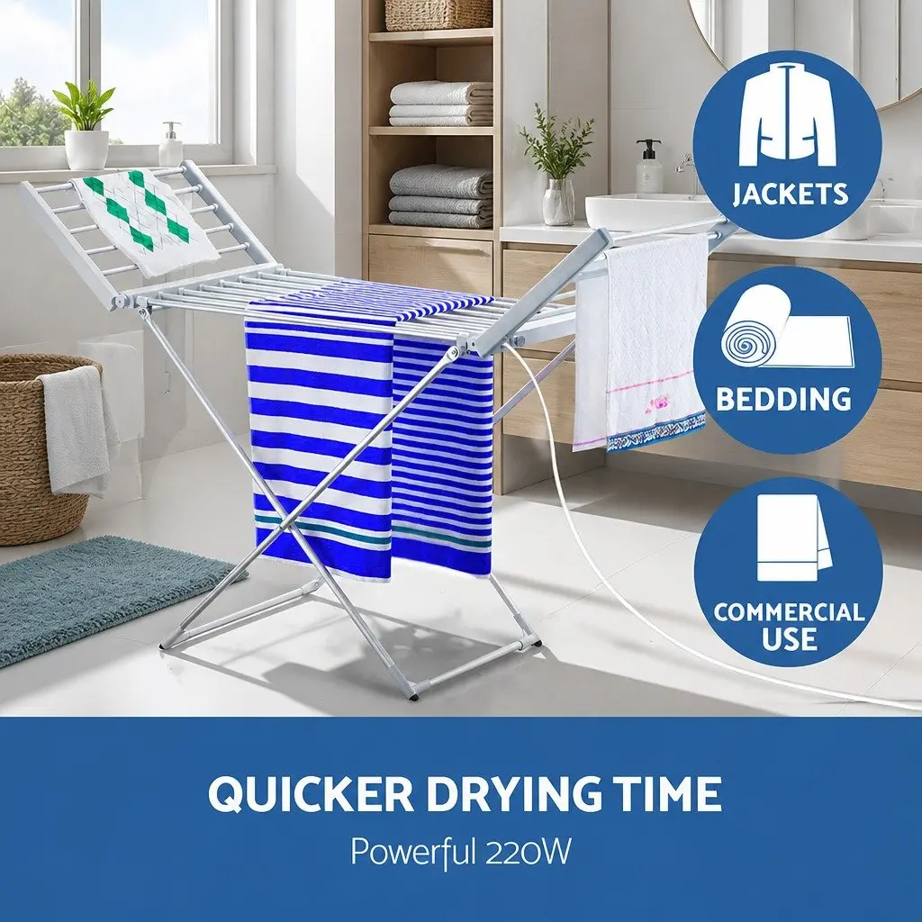 Electric Heated Towel Rail Rack 18 Bars Freestanding Portable Clothes Dryer