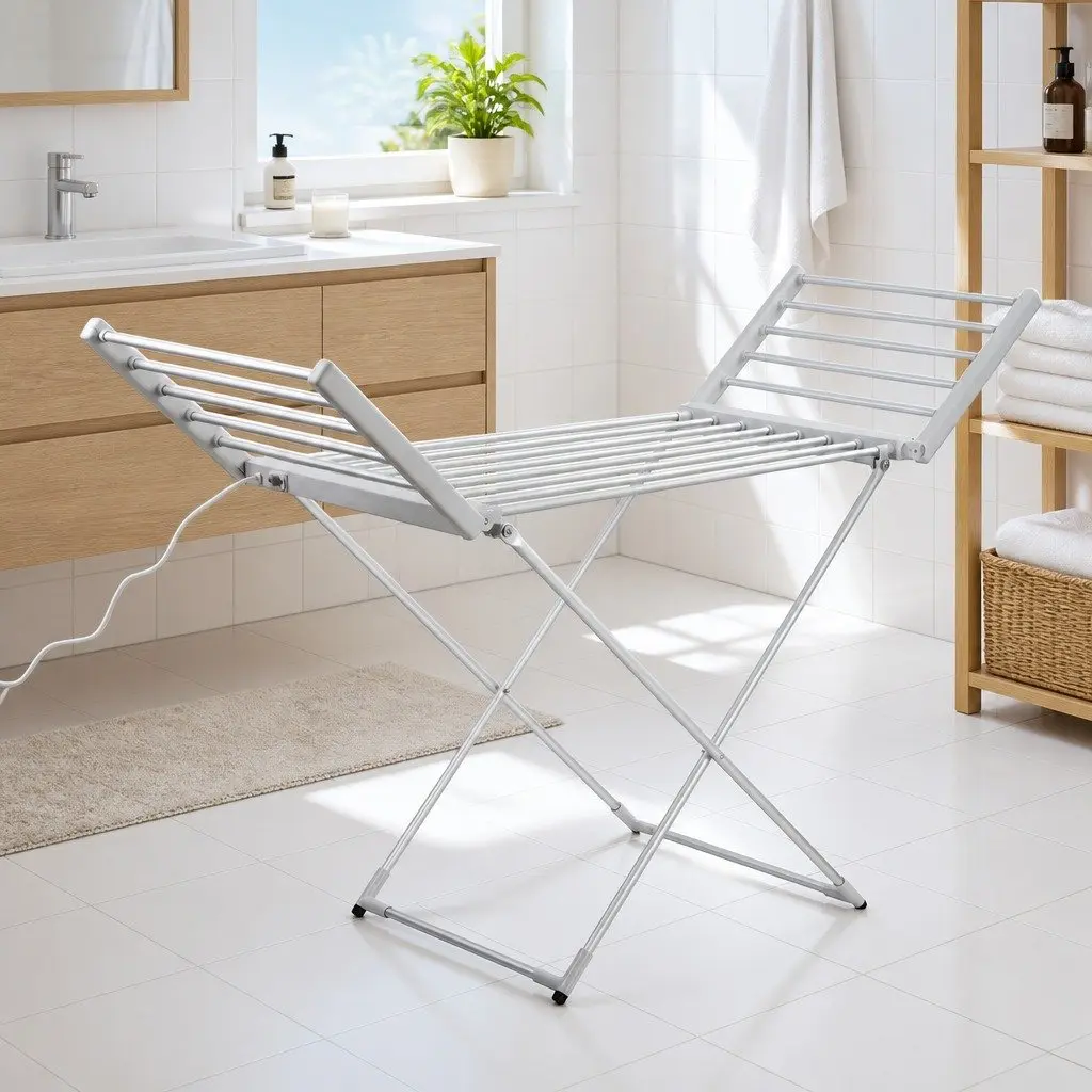 Electric Heated Towel Rail Rack 18 Bars Freestanding Portable Clothes Dryer