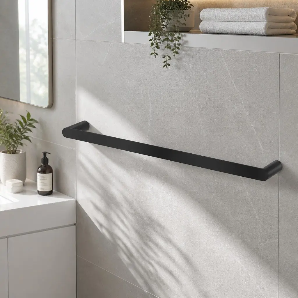 Wall-Mounted Towel Rack 600mm Black Steel