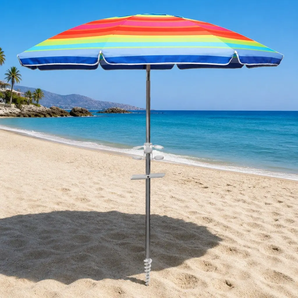 Beach Umbrella Portable UV Protection 2.2M Colorful Outdoor Shade with Sand Anchor