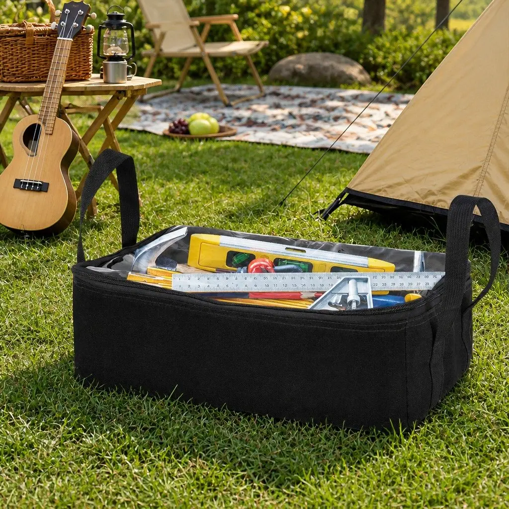 Canvas Storage Bag Heavy Duty 3 Piece Black 400gsm with Clear Top Zippers