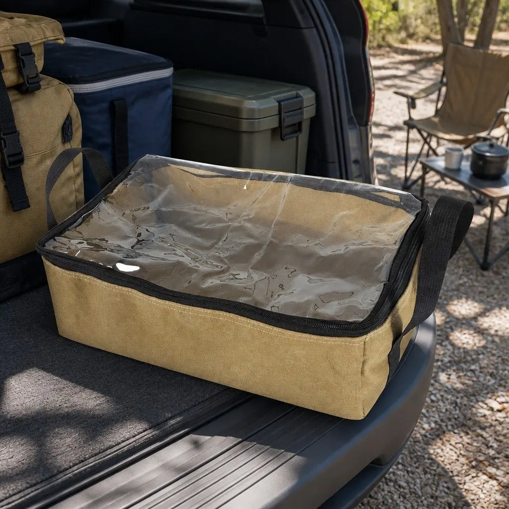 Canvas Storage Bag Heavy Duty 3 Piece Khaki 400gsm with Clear Top Zipper