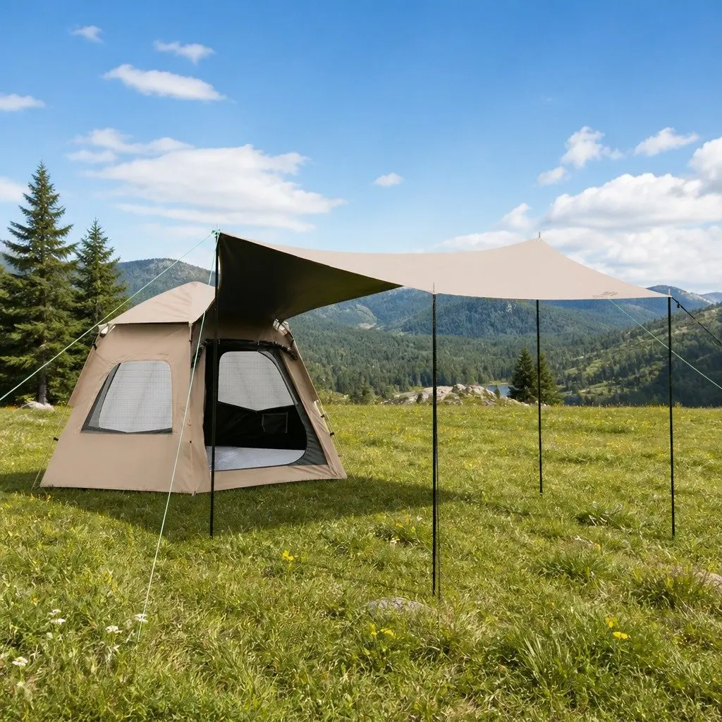 Pop Up Camping Tent 3-4 Person Waterproof 420D Oxford Cloth Beige