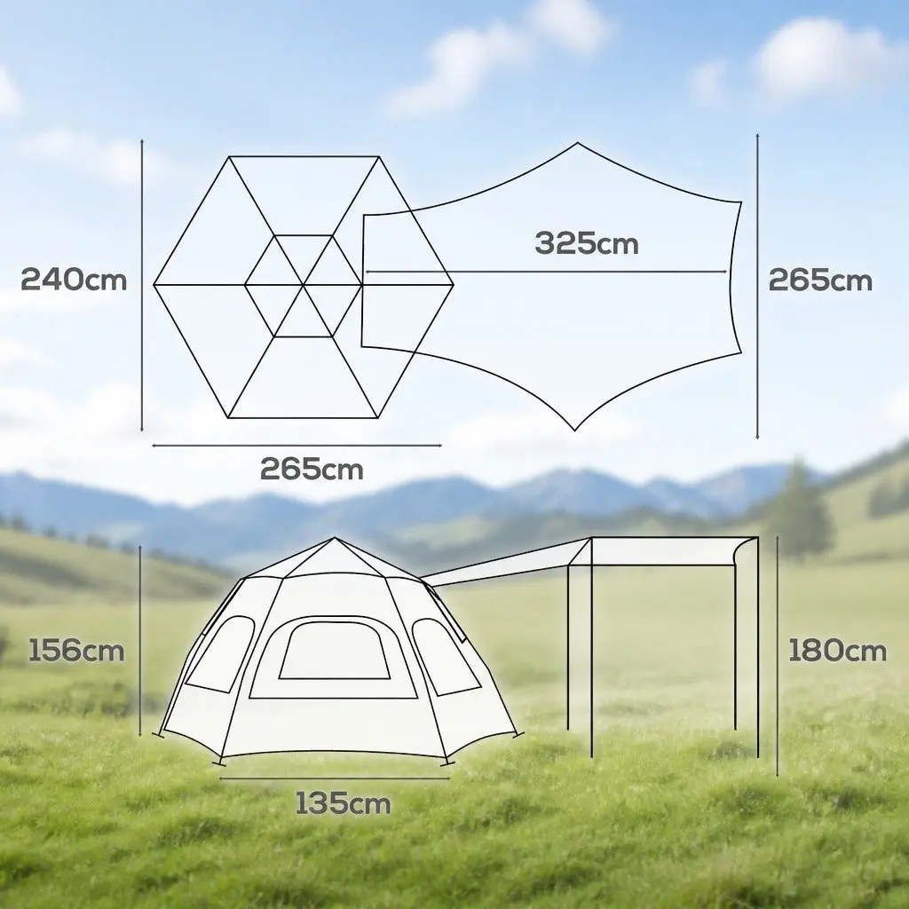 Pop Up Camping Tent 3-4 Person Waterproof 420D Oxford Cloth Beige