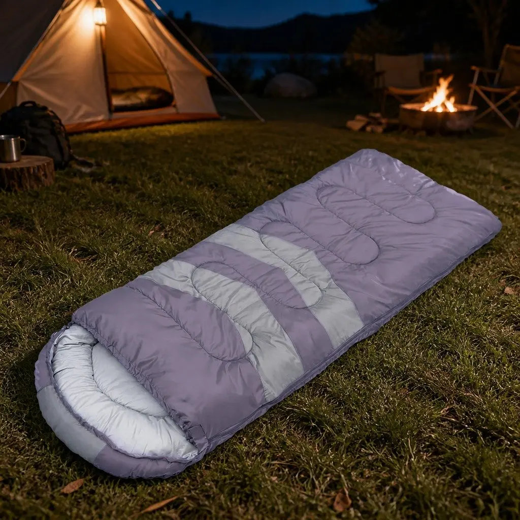 Single Sleeping Bag Lightweight Hollow Cotton Grey Outdoor Camping 216cm x 74cm Cold Weather