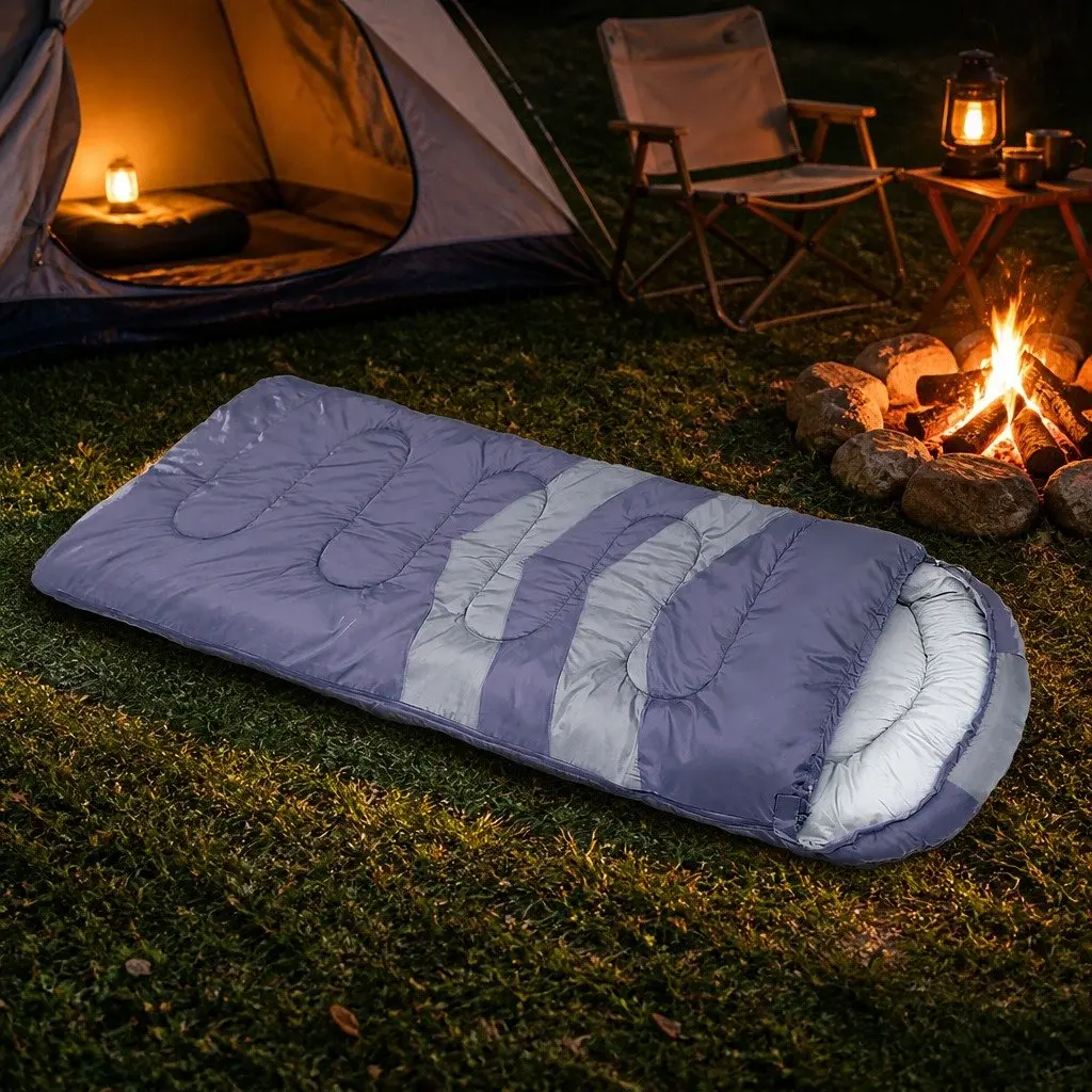 Single Sleeping Bag Lightweight Hollow Cotton Grey Outdoor Camping 216cm x 74cm Cold Weather