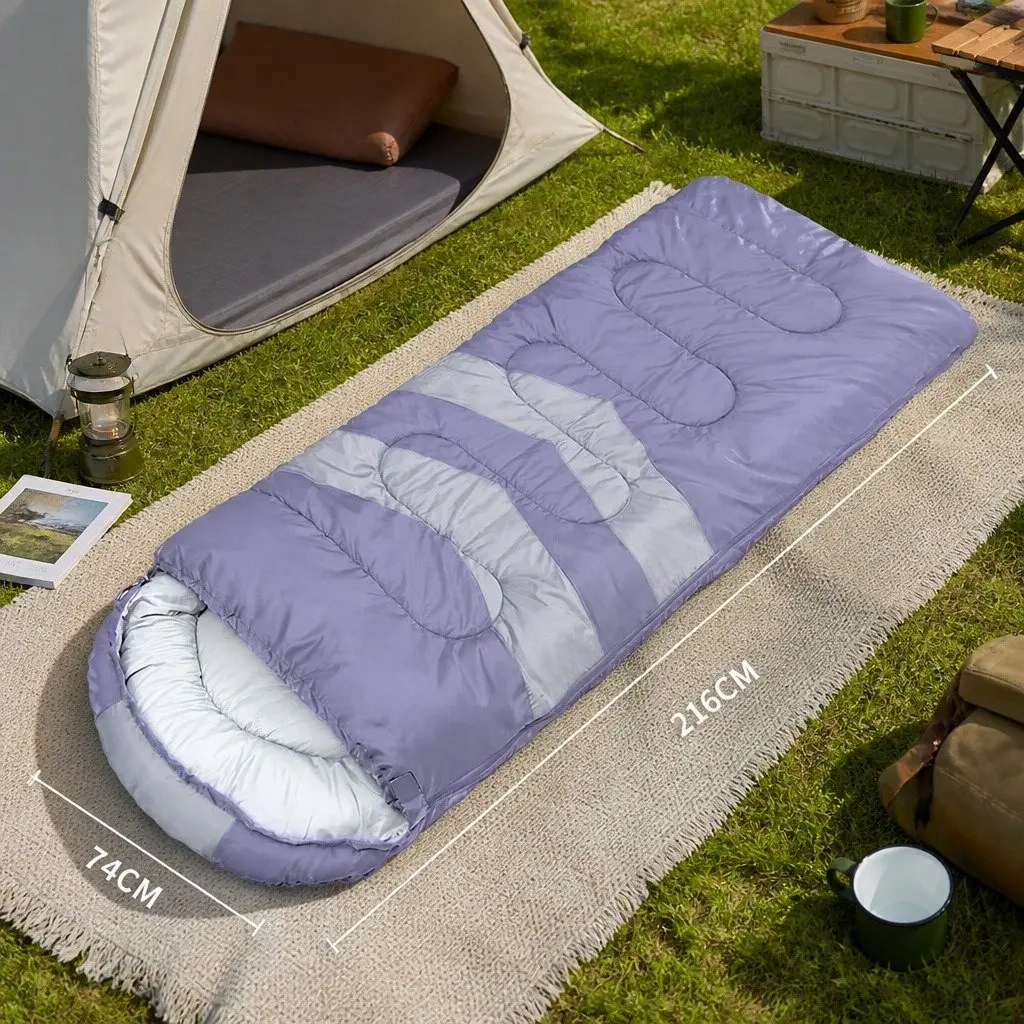 Single Sleeping Bag Lightweight Hollow Cotton Grey Outdoor Camping 216cm x 74cm Cold Weather