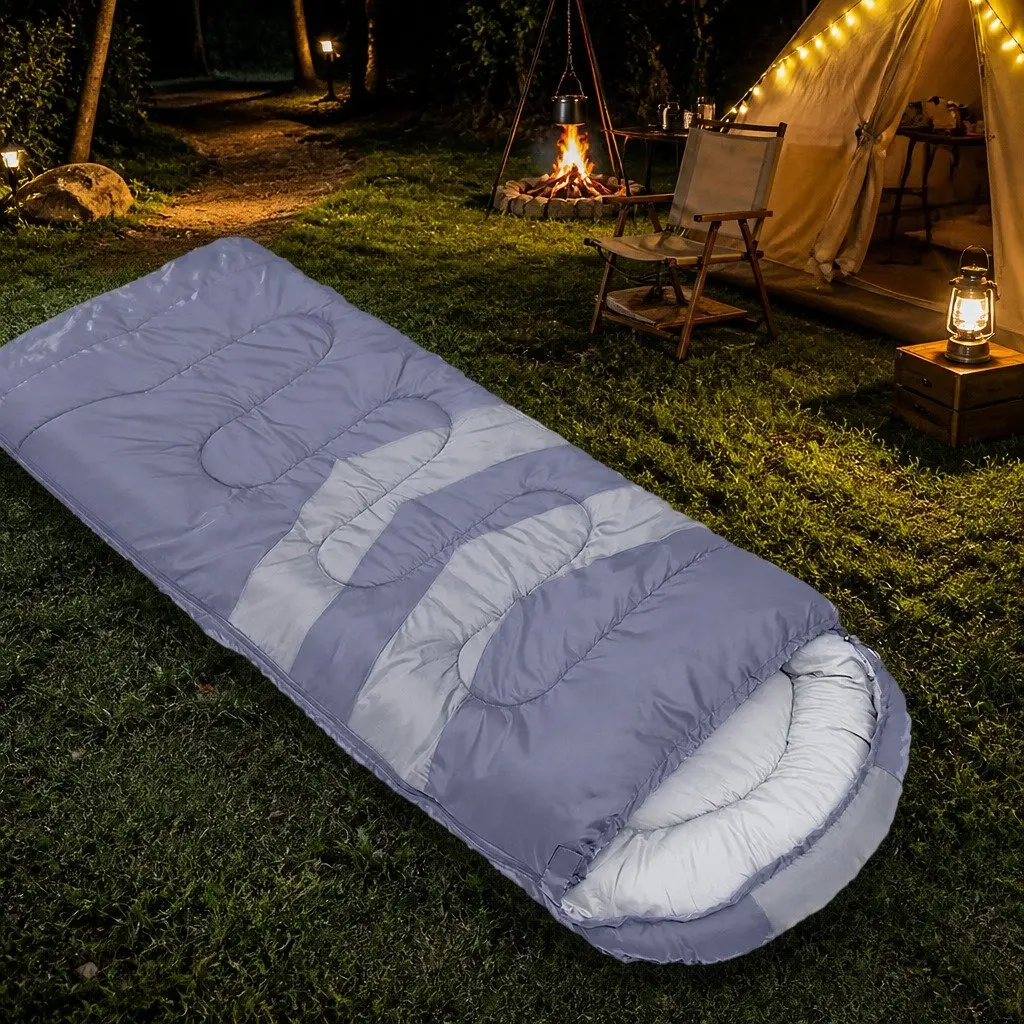 Single Sleeping Bag Lightweight Hollow Cotton Grey Outdoor Camping 216cm x 74cm Cold Weather
