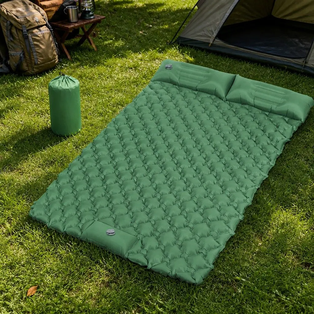 Inflatable Camping Sleeping Pad Double Air Mattress Lightweight Green 198cm x 130cm