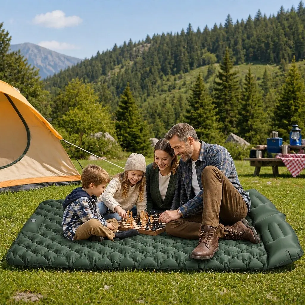 Inflatable Camping Sleeping Pad Double Air Mattress Lightweight Green 198cm x 130cm