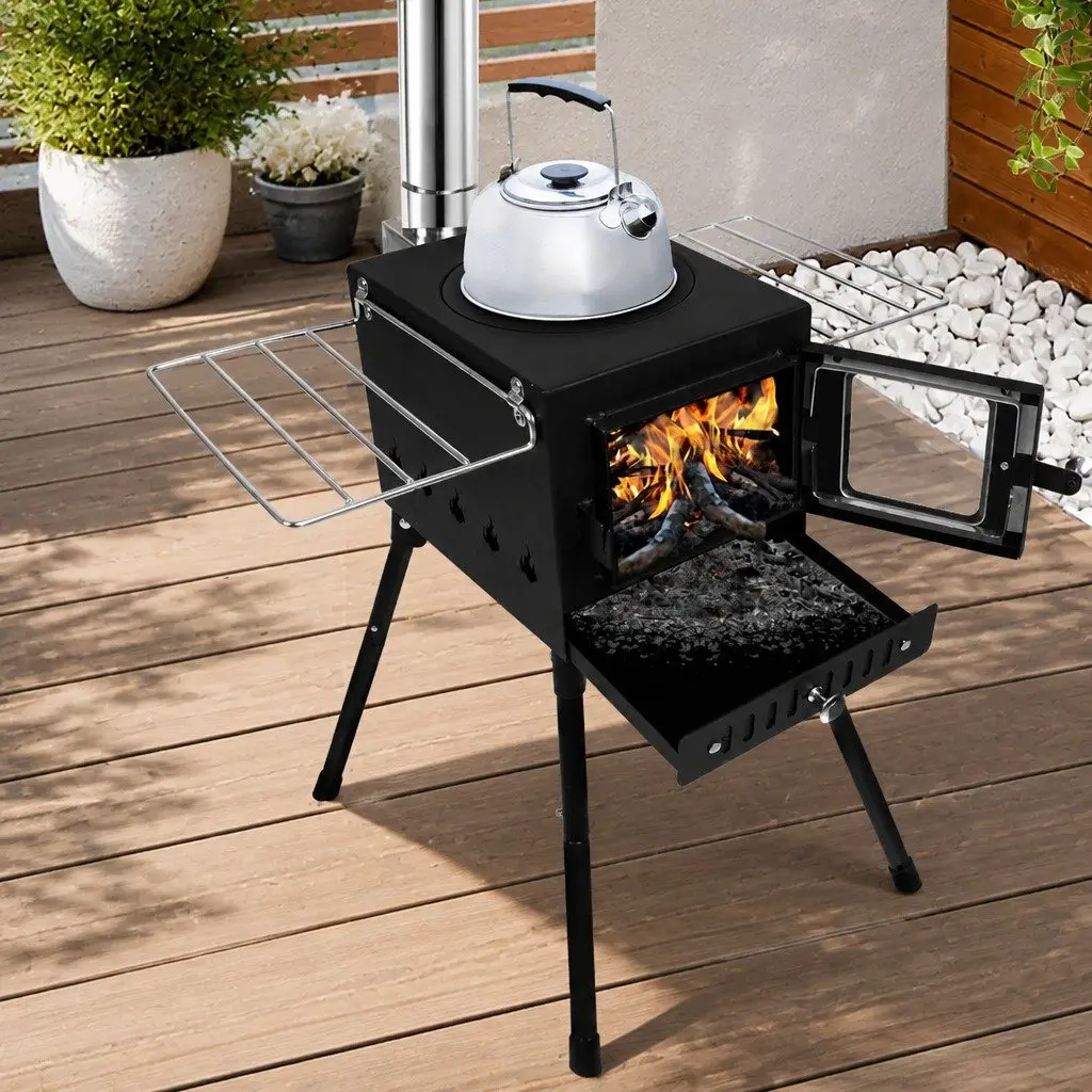 Portable Camping Oven Carbon Steel Black Foldable Legs