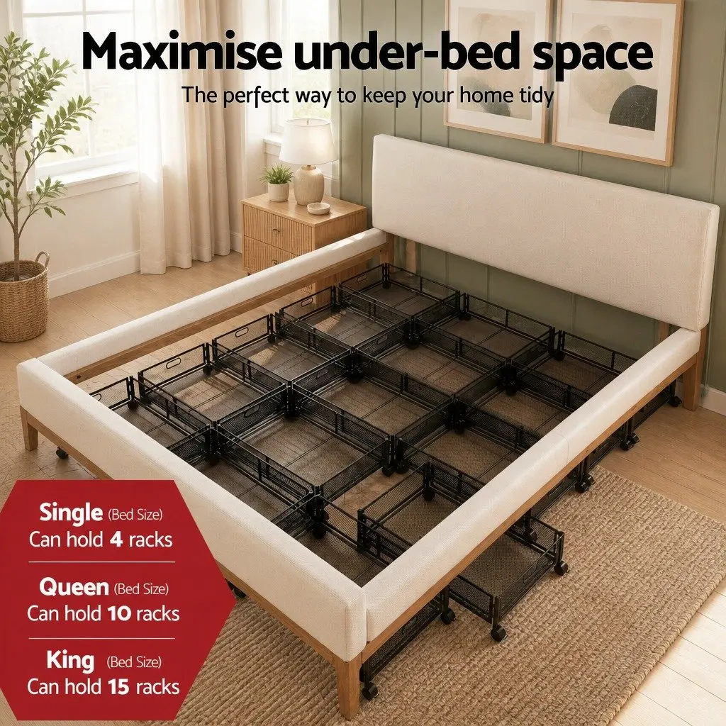 Under Bed Storage Containers Metal Boxes Set of 2 60cm x 40cm x 16cm Black