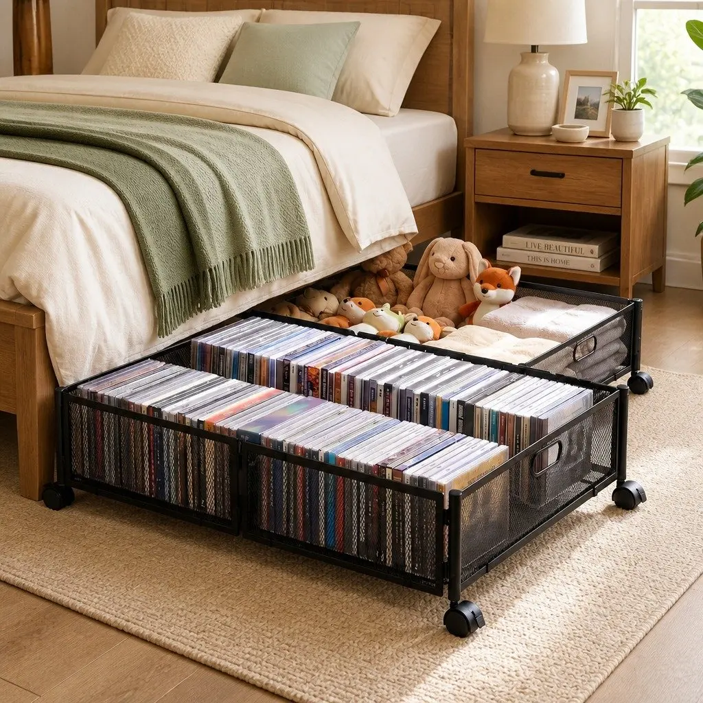 Under Bed Storage Containers Metal Boxes Set of 2 60cm x 40cm x 16cm Black