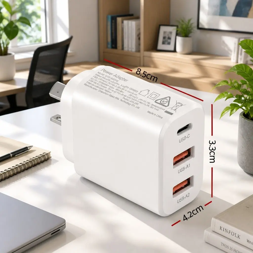 30W USB C Charger Wall Adapter 3 Port Fast Charging Compact Australian Plug White